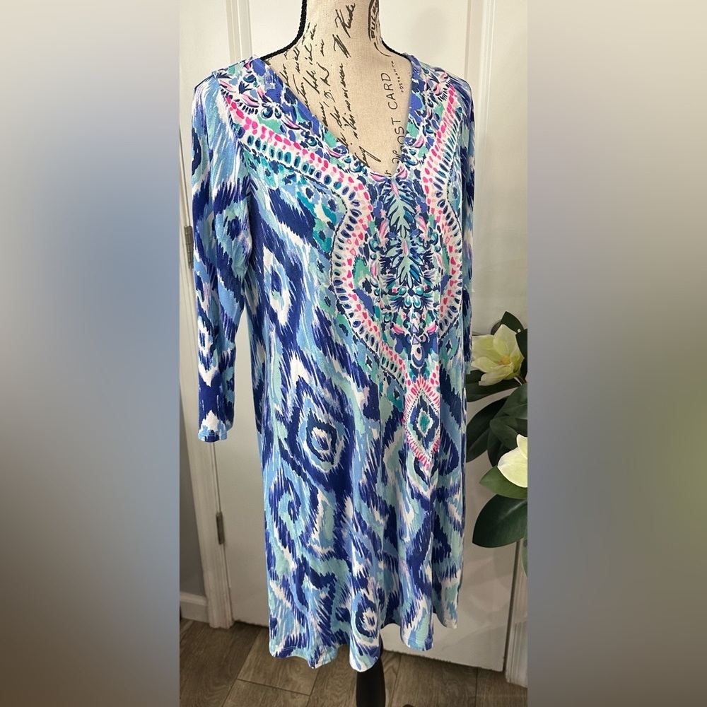 💙 Lilly Pulitzer Ophelia Swing Dress – Blue Swish “Skipped a Beach” Print 💙🌴 - Picture 13 of 16